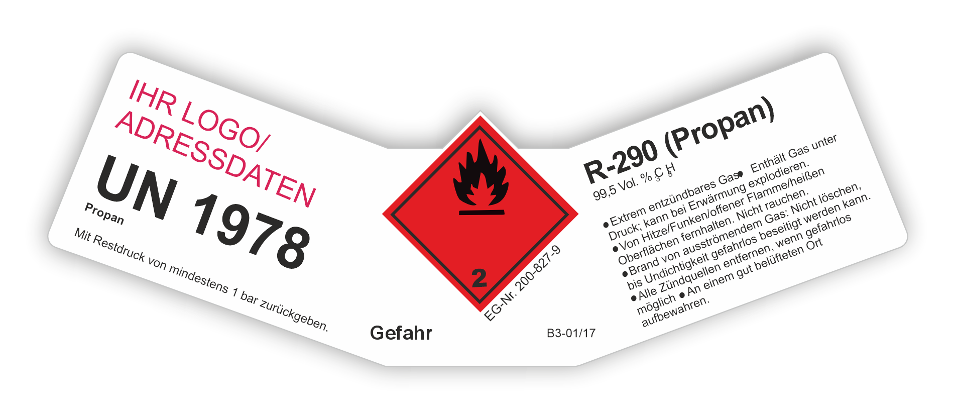 Gefahrgut Aufkleber Set R 290 Propan Mit Individueller Adresse Logo