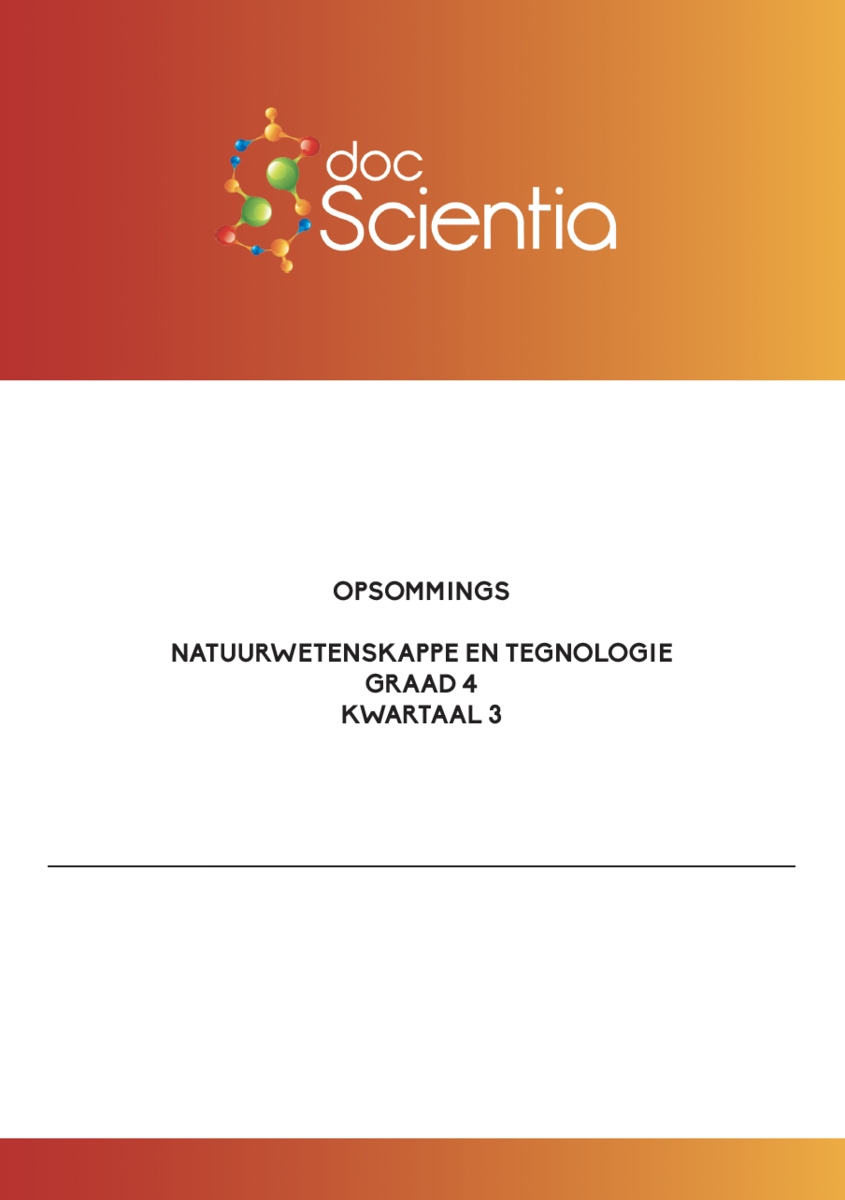 Graad Natuurwetenskappe En Tegnologie Opsomming Vir Vraestel Nov