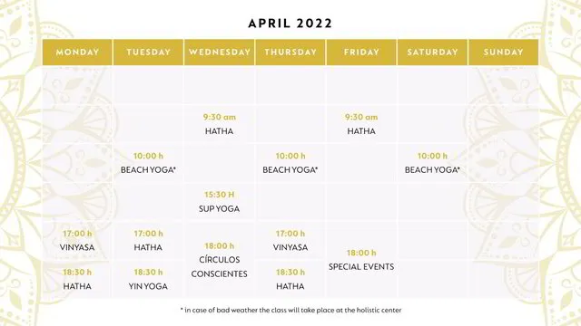 Yoga Classes Schedule