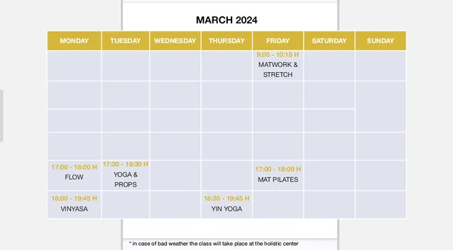 Yoga Classes Schedule