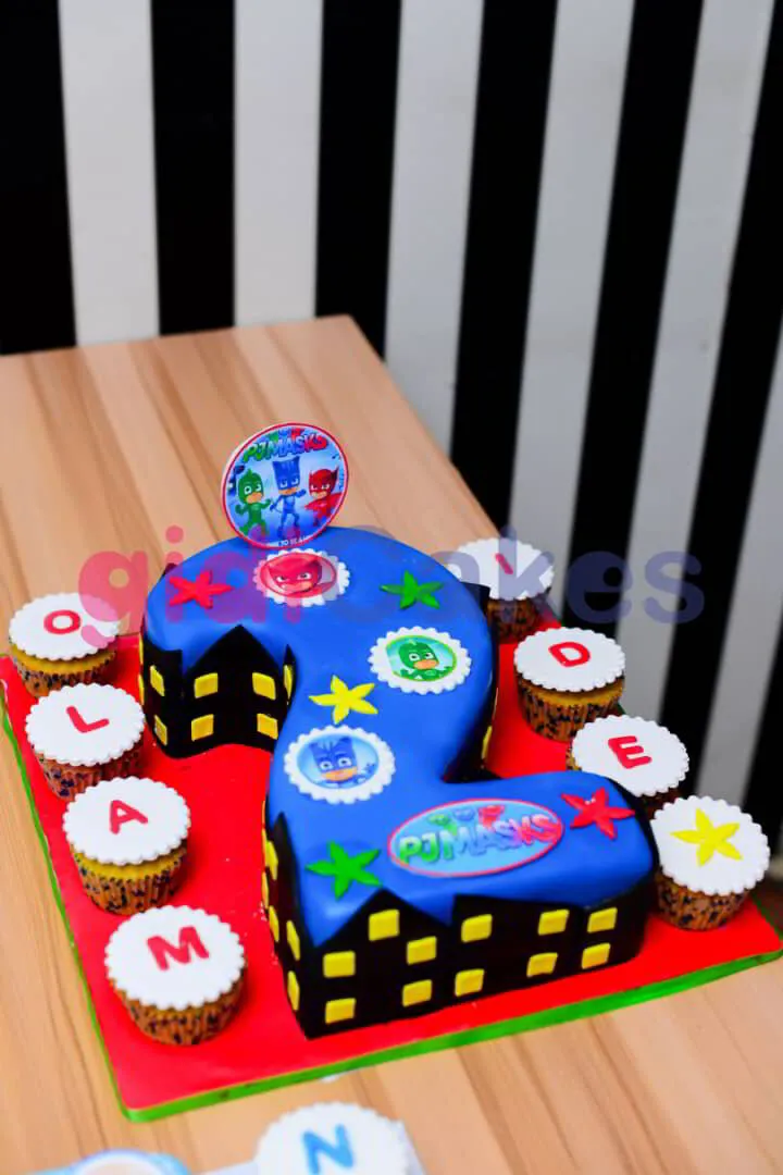 PJ Mask Number Cake - Fondant Icing