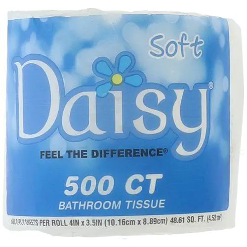 WHOLESALE DAISY SINGLE ROLL BATH TISSUE The Daisy 500 dwarfs the normal size roll of toilet paper with more than twice the amount of tissue. Single roll has 500 sheets of 2-ply bath tissue.