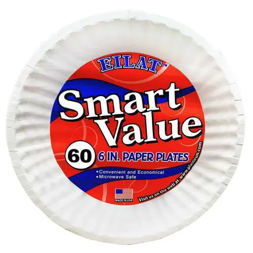 WHOLESALE 60 COUNT 6" WHITE PAPER PLATES. Economical and convenient. Uncoated paper plates with 6" diameter are ideal for just a snack or appetizer with fast and easy clean-up. Made from 100% paper