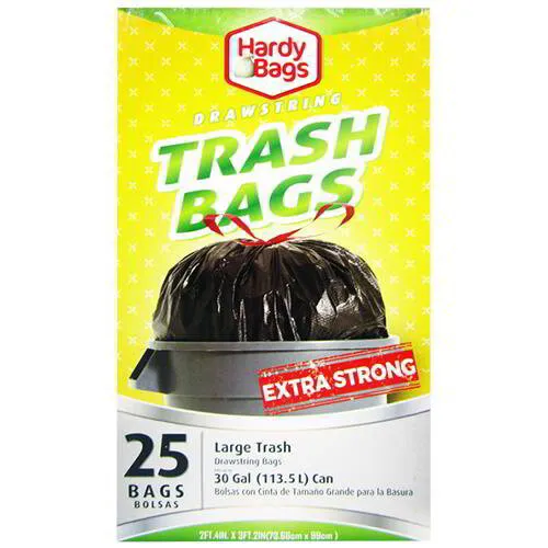 WHOLESALE TRASH/GARBAGE BAGS: 25 COUNT 30 GALLON DRAW STRING TRASH