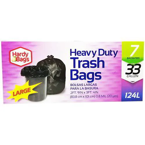 Wholesale 7CT 33GAL HEAVY DUTY TRASH BAGS .8MIL 33x40''