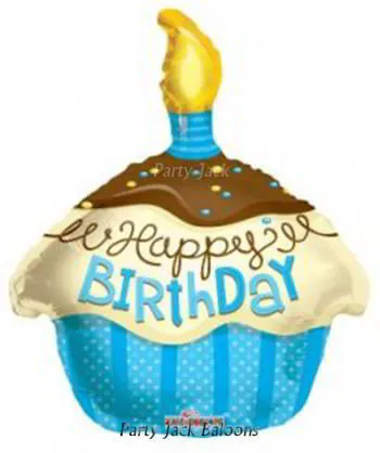 Балон син мъфин "Happy Birthday" с хелий размер: 28' (71 см.) №62117