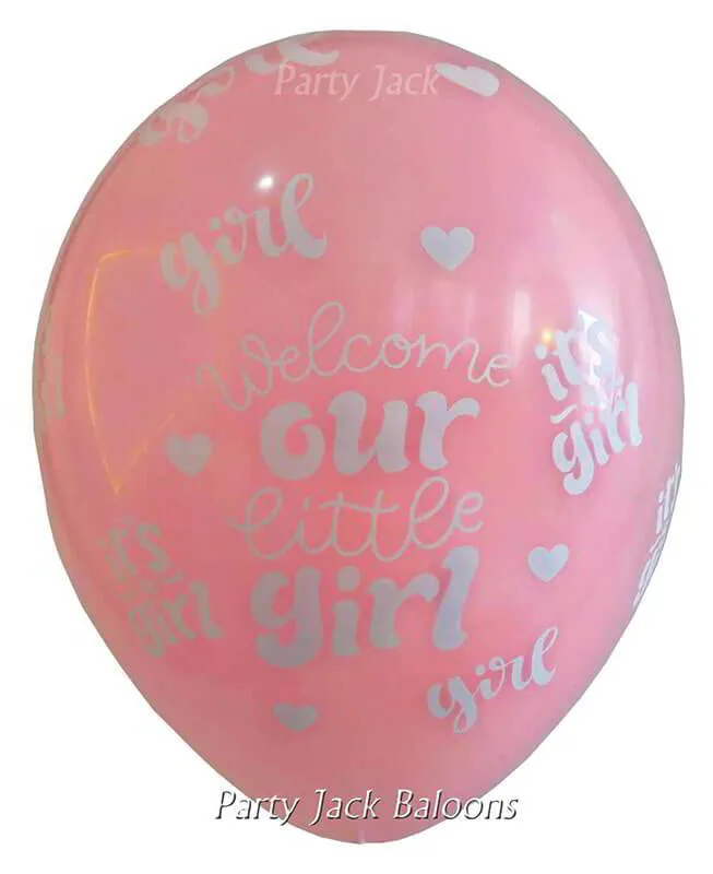 Балони с хелий с щампа "Welcome our little girl" - диаметър 33 см.