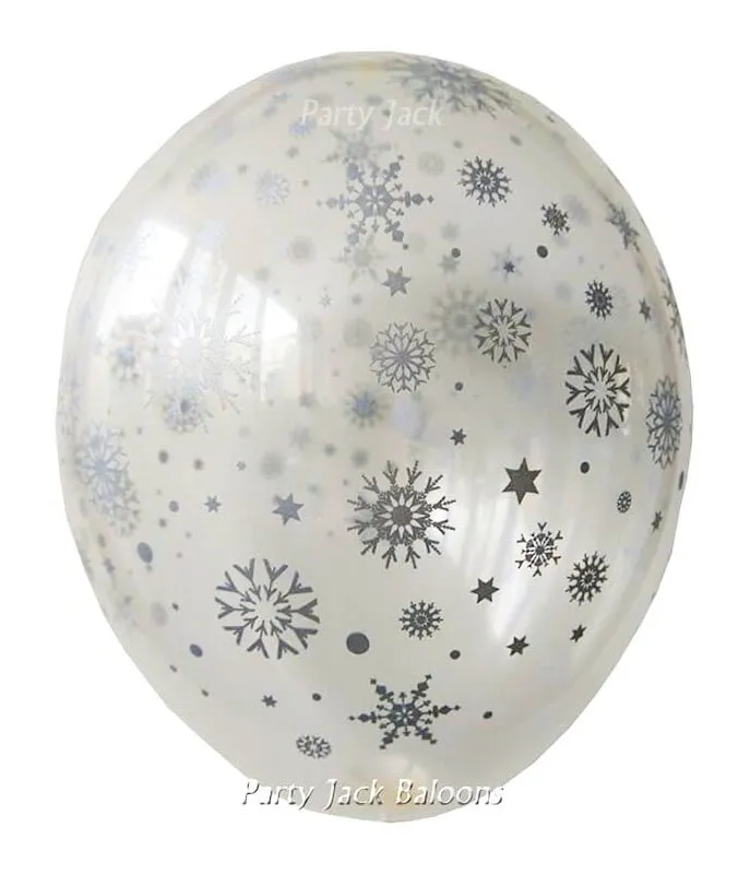 Прозрачни балони с хелий с щампа Снежинки - диаметър 30см. 