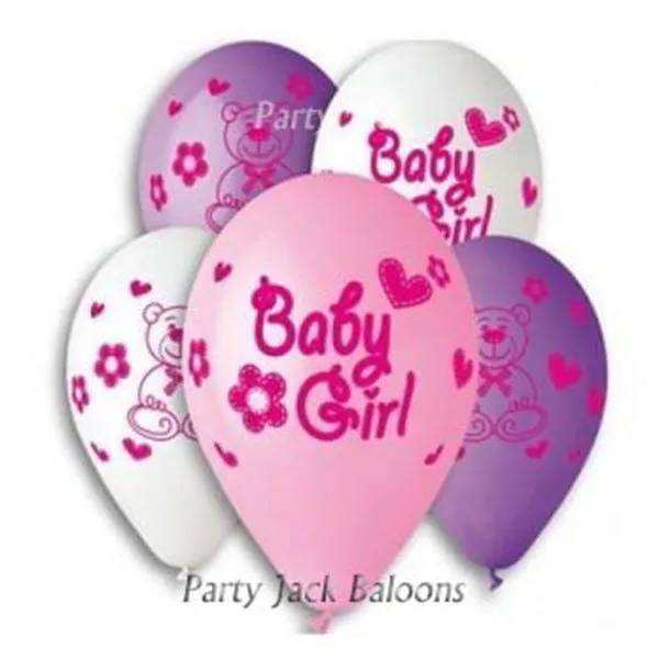 Балони с хелий микс с щампа "Baby Girl" - диаметър 30см.