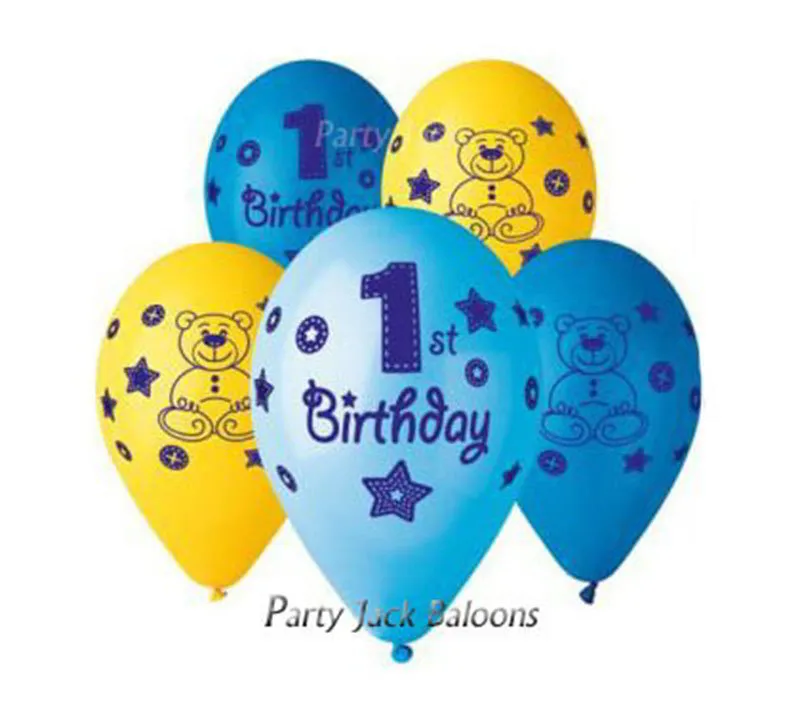 Балони с хелий микс с щампа "1`st Birthday"- диаметър 30см. 