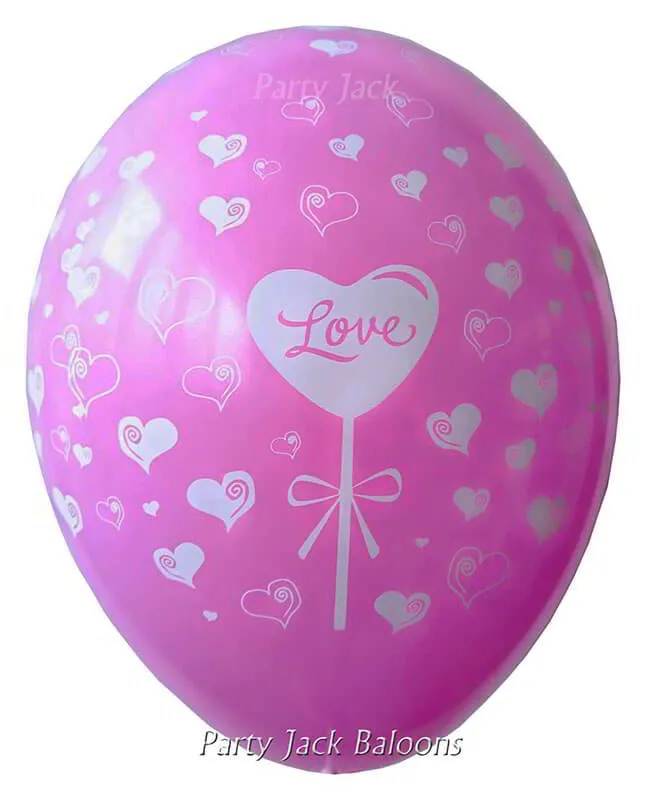 Розов балон с щампа сърчица с хелий - диаметър 30 см. 