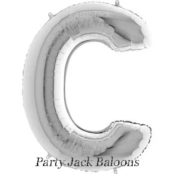 Буква "C" балон сребърна с хелий - размер 40' (101.6 см.)