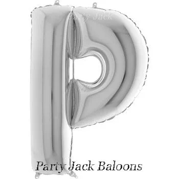 Буква "P" балон сребърна с хелий - размер 40' (101.6 см.)