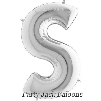 Буква "S" балон сребърна с хелий - размер 40' (101.6 см.)