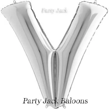 Буква "V" балон сребърна с хелий - размер 40' (101.6 см.)