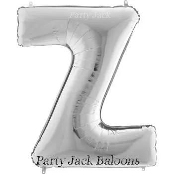 Буква "Z" балон сребърна с хелий - размер 40' (101.6 см.)