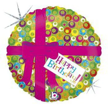 Кръгъл балон  ” Happy Birthday “ панделка с хелий размер: 18′ (45 см.) №86023