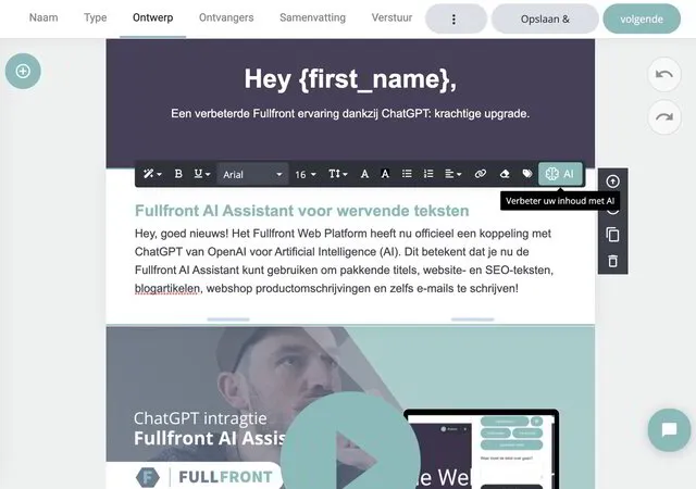 Fullfront AI Assistant voor e-mailmarketing