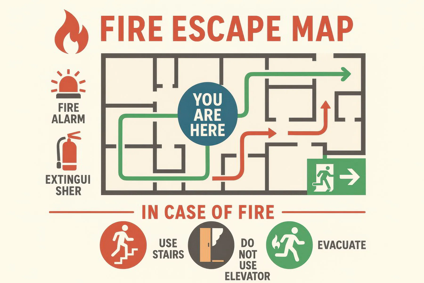 Workplace fire emergency evacuation floor plan map