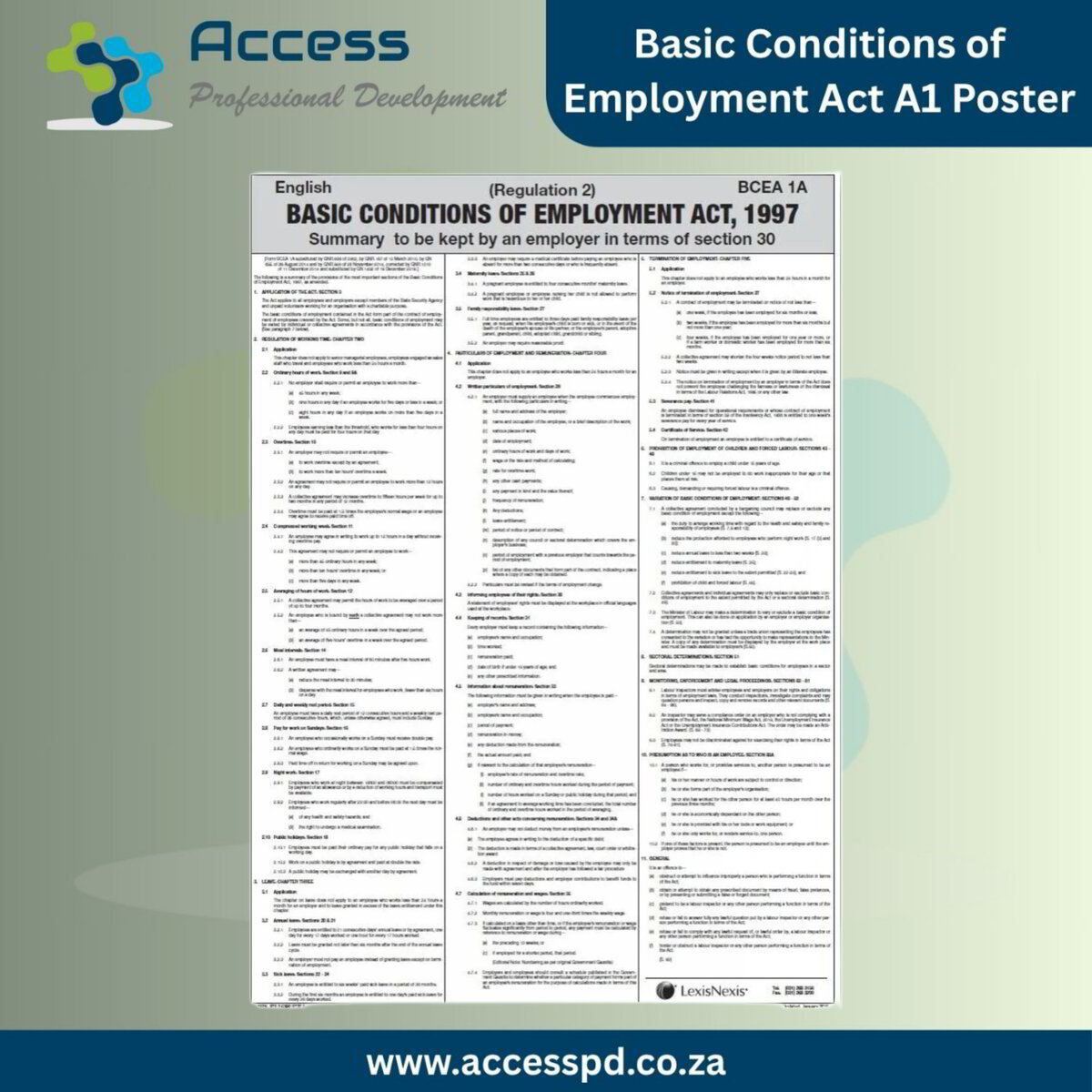 Basic Conditions Of Employment Act A1 Laminated Poster Basic Conditions Of Employment Act A1 Laminated Poster