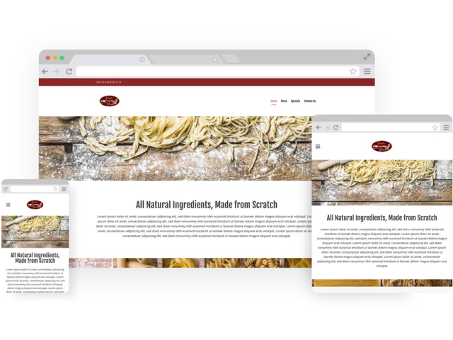 Italian restaurant templates - template shown on Desktop, Tablet, and Mobile views.