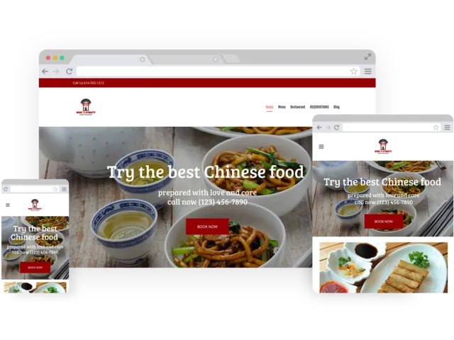 Chinese restaurant templates - template shown on Desktop, Tablet, and Mobile views.