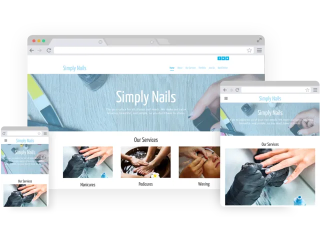 Nail salon templates - template shown on Desktop, Tablet, and Mobile views.