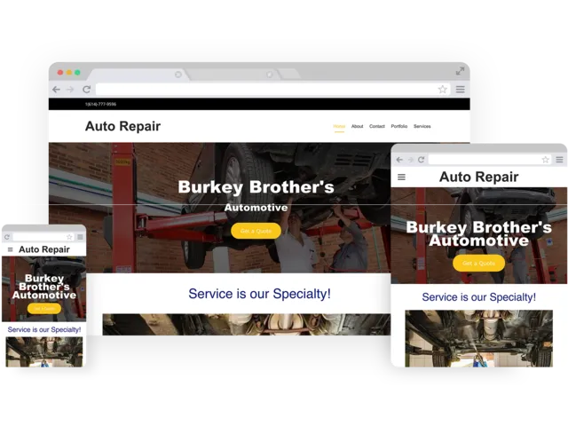 Auto repair templates - template shown on Desktop, Tablet, and Mobile views.