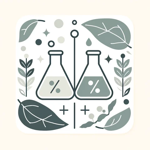 Illustration of two chemistry flasks with leaves and scientific symbols, representing eco-friendly research or green chemistry.
