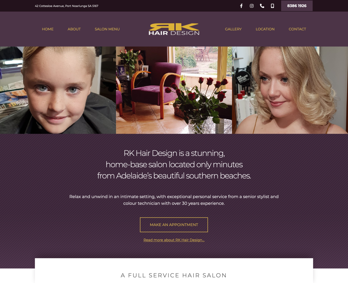 RK Hair Design website, by site Serious