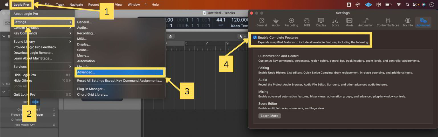 Logic Pro X: How To Enable Advanced Settings