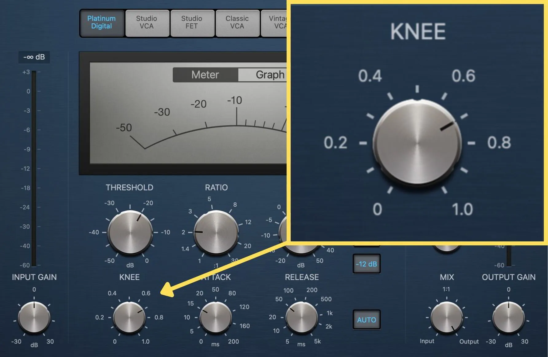 This is an image of Logic'c compressor highlighting the knee control.