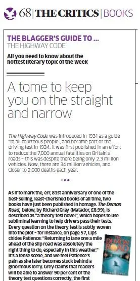 review of pass your theory test in a day from the independant on sunday when the book was known as the demon road 