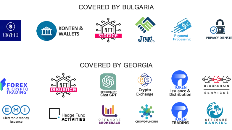 All diese Services können Sie anbieten mit den Bulgarien - Georgien Kombinationspaket für Finanzlizenzen