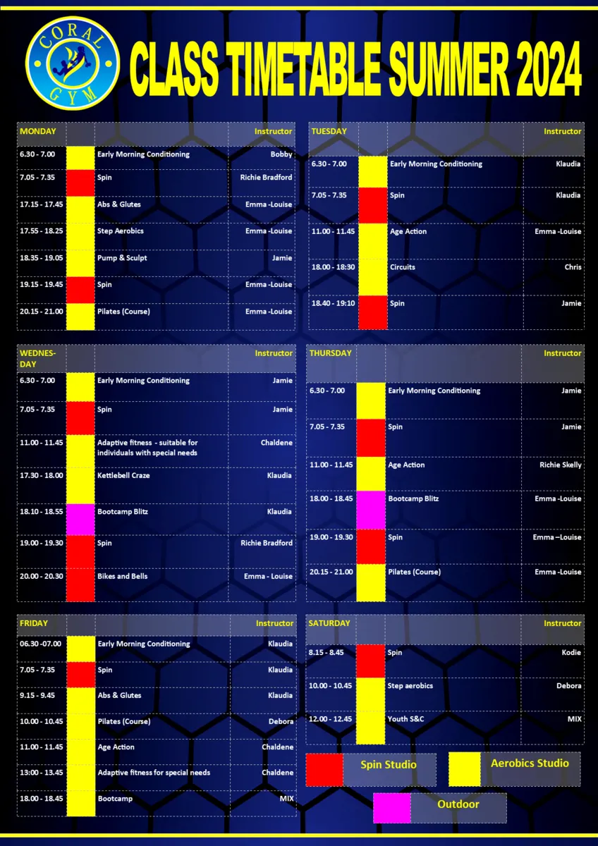 Summer 2024 Fitness Timetable