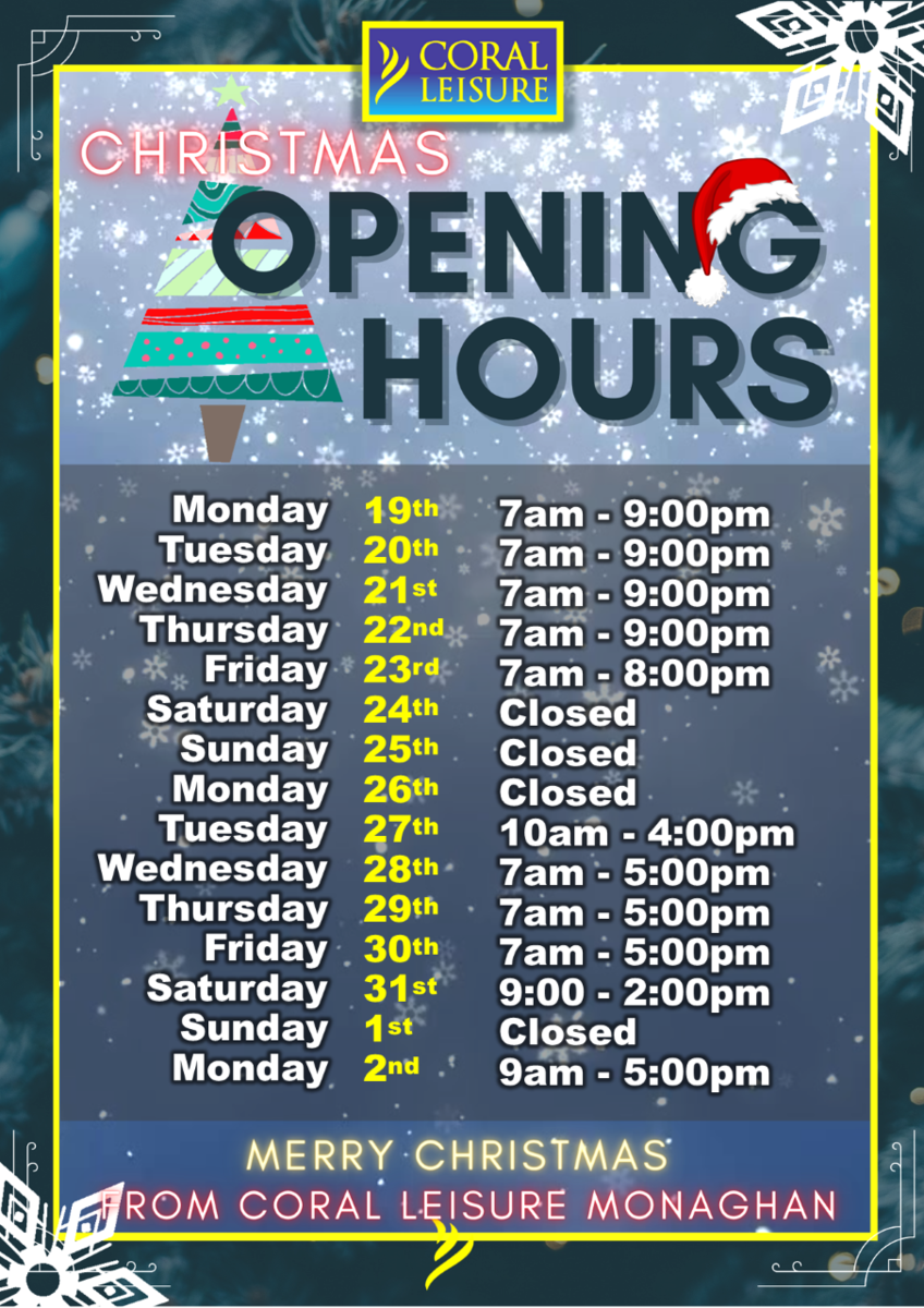 Christmas & New Year Opening Hours