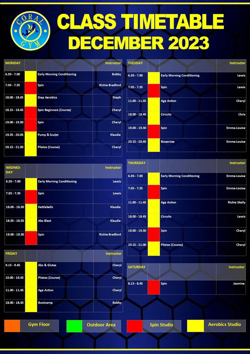 December 2023 Studio Timetable