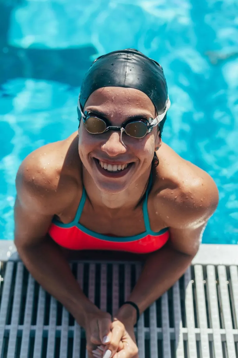 Swimmer with her goggles on