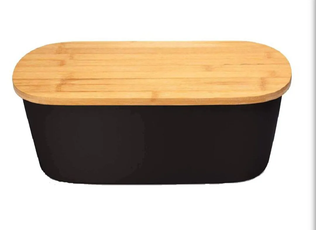 2 in 1 Black Bamboo Bread Bin