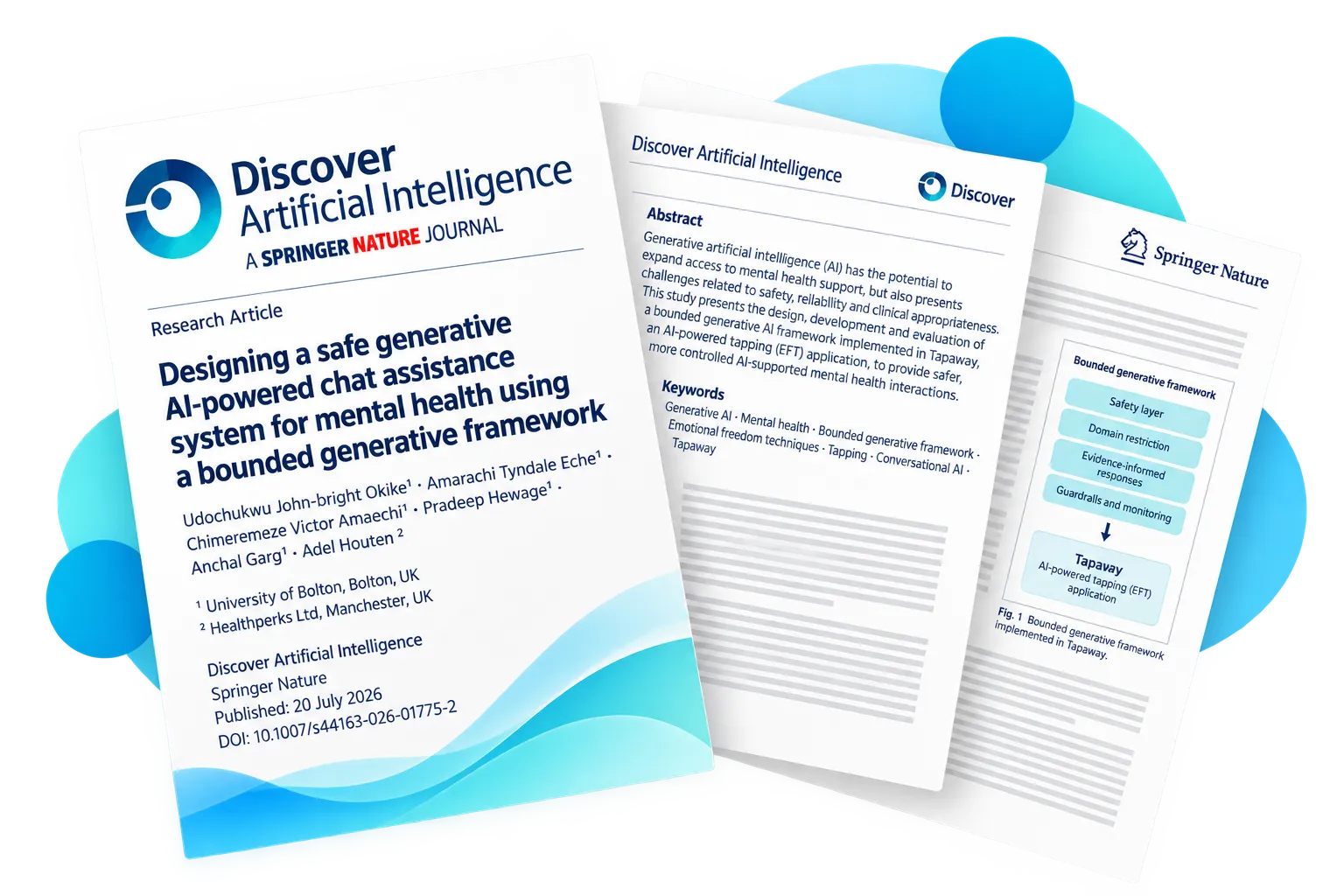 Published Tapaway research paper on AI-guided EFT tapping, featured in Discover Artificial Intelligence by Springer Nature.