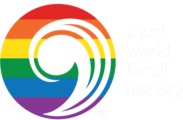 Rainbow comma logo for a just world for all ucc.org