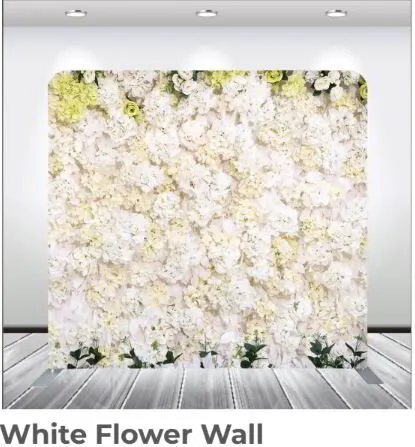white flower wall - wedding photobooth backdrop