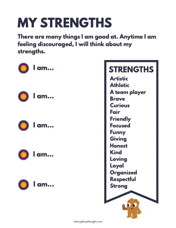 My strengths worksheet for building a kid's confidence