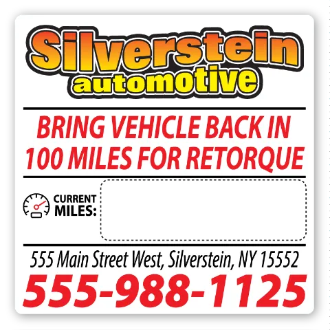 personalized custom full color tire re-torque reminder service sticker