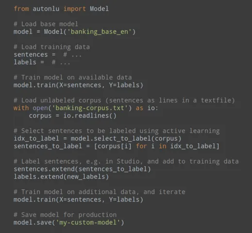 AutoNLU code example - Less Data Labeling and Improved Quality with Active Learning