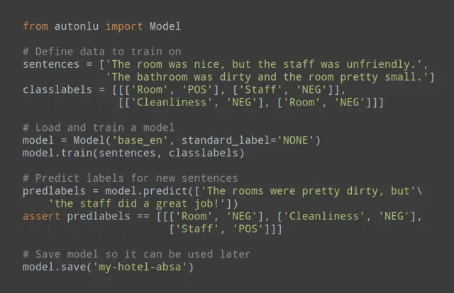 AutoNLU code example - Train a Class-Label Model for Aspect-Based Sentiment Analysis