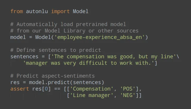 AutoNLU code example - Use pre-trained task model