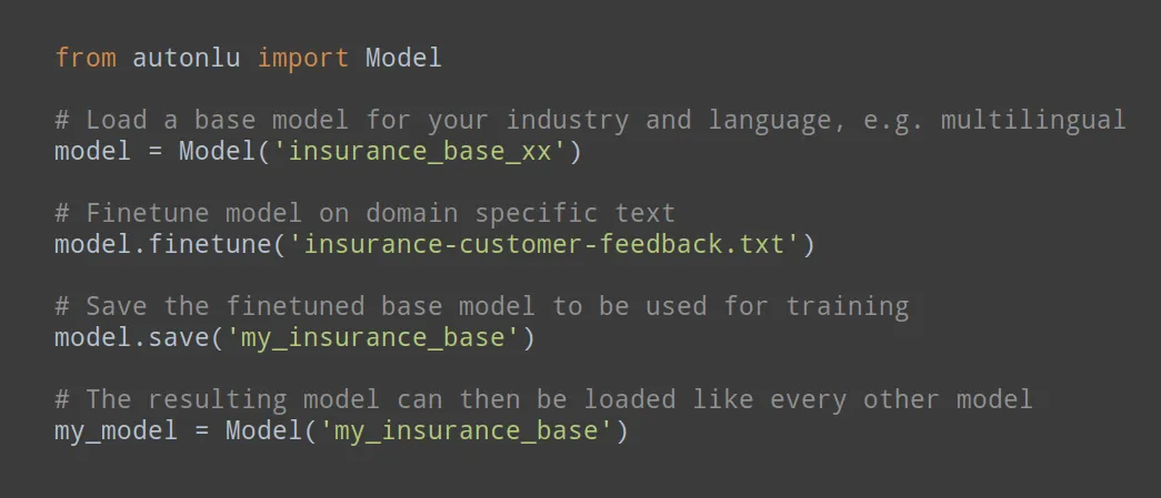 AutoNLU code example - Fine-tune Models to your Industry