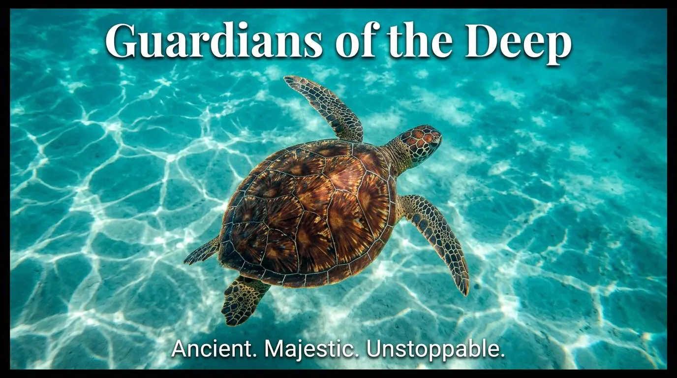 A sea turtle gliding through deep blue ocean water