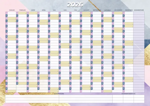 Jahresplaner 2026 kostenlos | PDF Wandkalender A3–A1